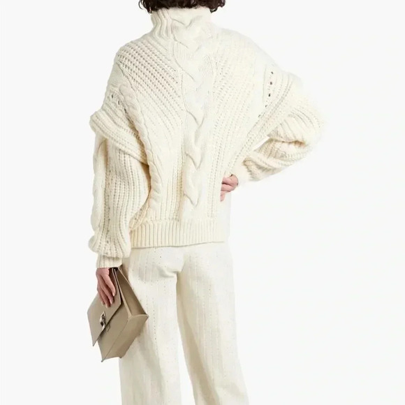 IRO PARIS NWT Yris Ecru Chunky Cable Knit Turtleneck Sweater Wool S - Picture 8 of 15